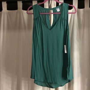 Green V Neck high low blouse